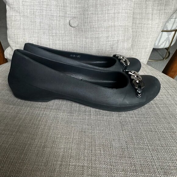 Crocs Gianna Ballet Flats Womens Sz 8 Black Non Slip Closed Toe Chain Link - Picture 6 of 10